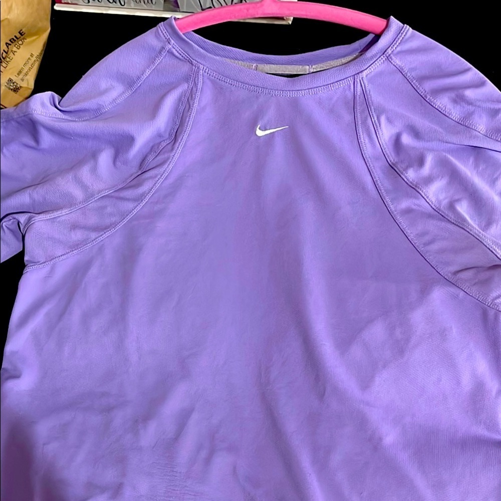 Nike Purple/lavender short Sleeve Top, nylon material NWOT TAG PULL